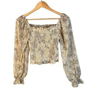 Boho‎ Chic Top Womens Large Smocked Milkmaid Floral Cottage Romantic Indie